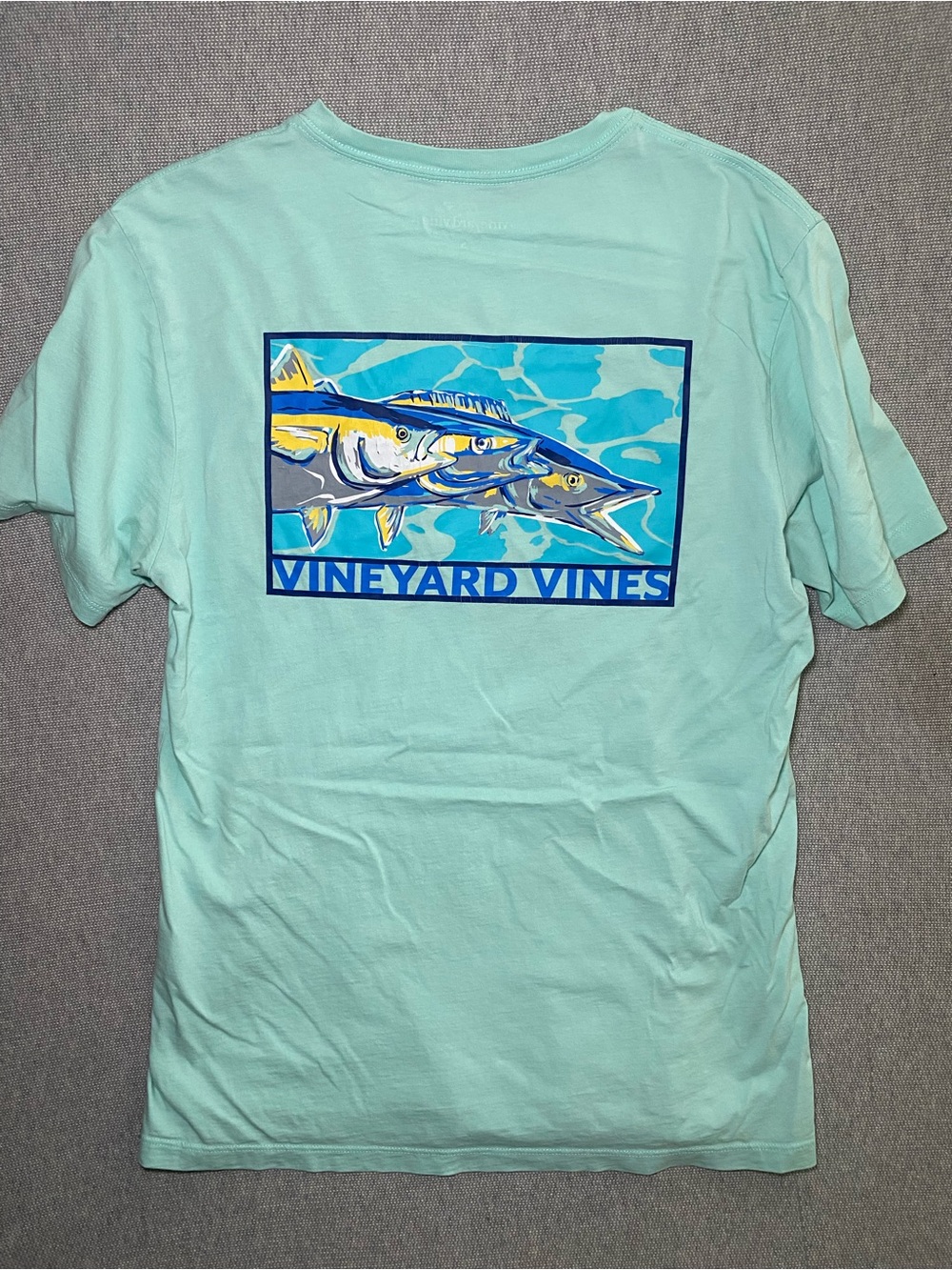Vineyard Vines Shirt Men's Small Mint Green Fish Graphic Pocket Tee Logo